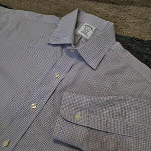 BROOKS BROTHERS Regent 15.5-34 Supima Gingham Check Light Blue Button Down